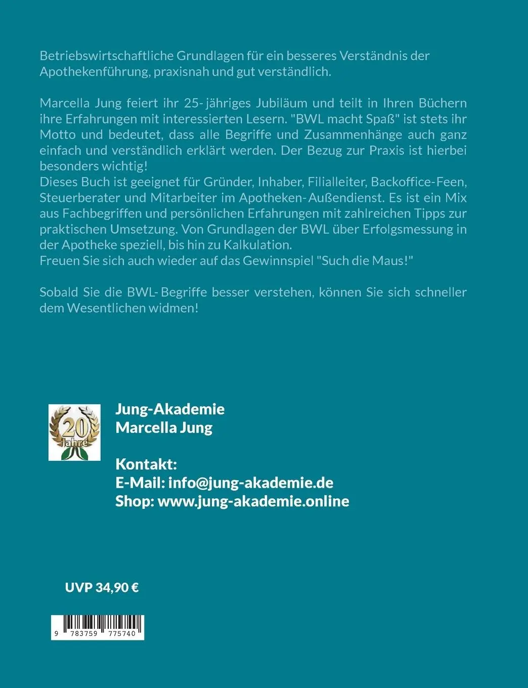 Rückseite: 9783759775740 | BWL kompakt | Marcella Jung | Taschenbuch | 194 S. | Deutsch | 2024