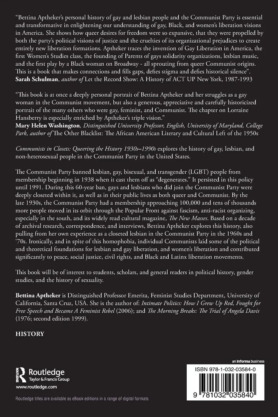 Rückseite: 9781032035840 | Communists in Closets | Queering the History 1930s-1990s | Aptheker