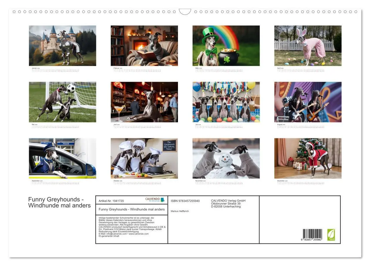 Bild: 9783457255940 | Funny Greyhounds - Windhunde mal anders (Wandkalender 2026 DIN A2...