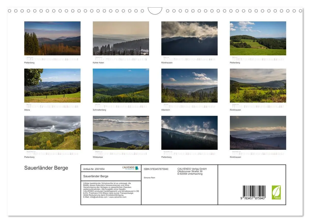 Bild: 9783457875940 | Sauerländer Berge (Wandkalender 2026 DIN A3 quer), CALVENDO...