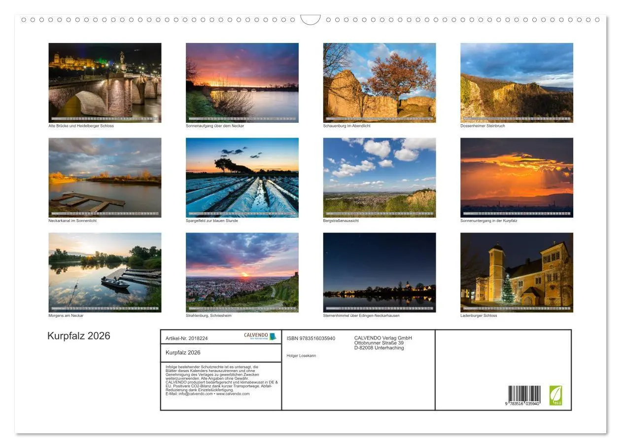 Bild: 9783516035940 | Kurpfalz 2026 (Wandkalender 2026 DIN A2 quer), CALVENDO Monatskalender
