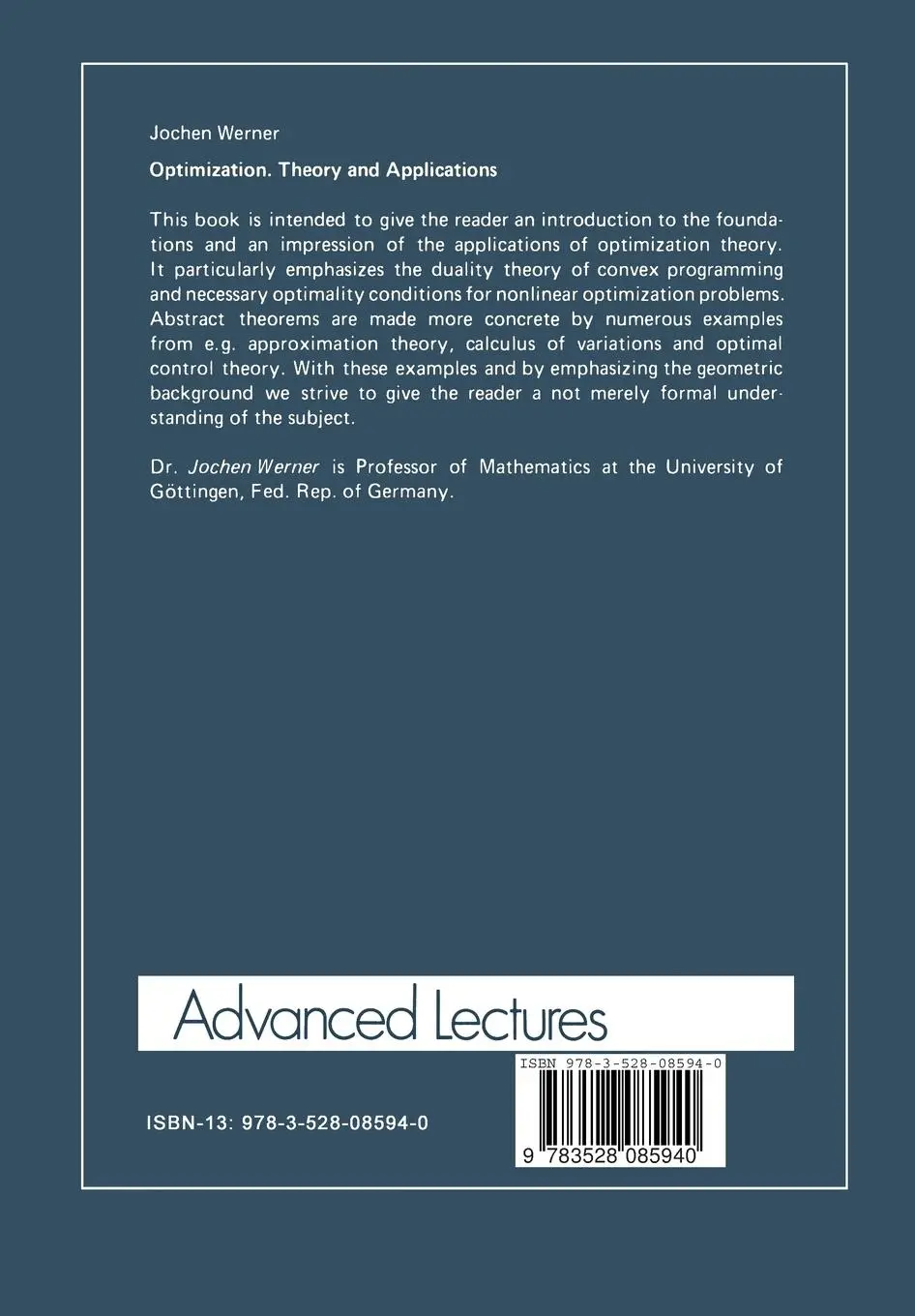 Rückseite: 9783528085940 | Optimization Theory and Applications | Jochen Werner | Taschenbuch
