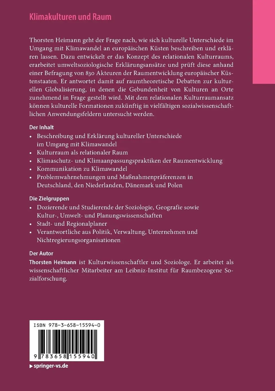 Rückseite: 9783658155940 | Klimakulturen und Raum | Thorsten Heimann | Taschenbuch | xv | Deutsch