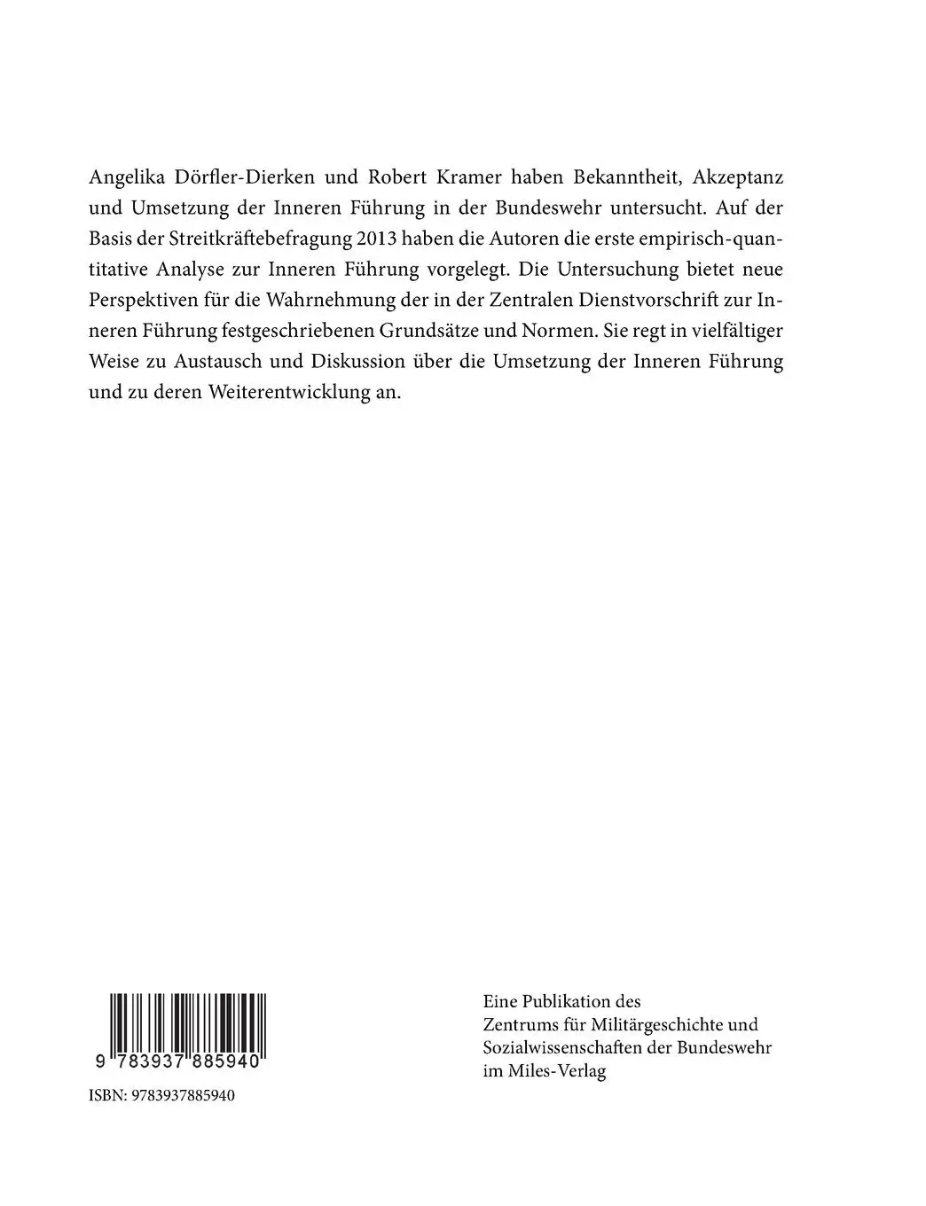 Rückseite: 9783937885940 | Innere Führung in Zahlen | Streitkräftebefragung 2013 | Taschenbuch