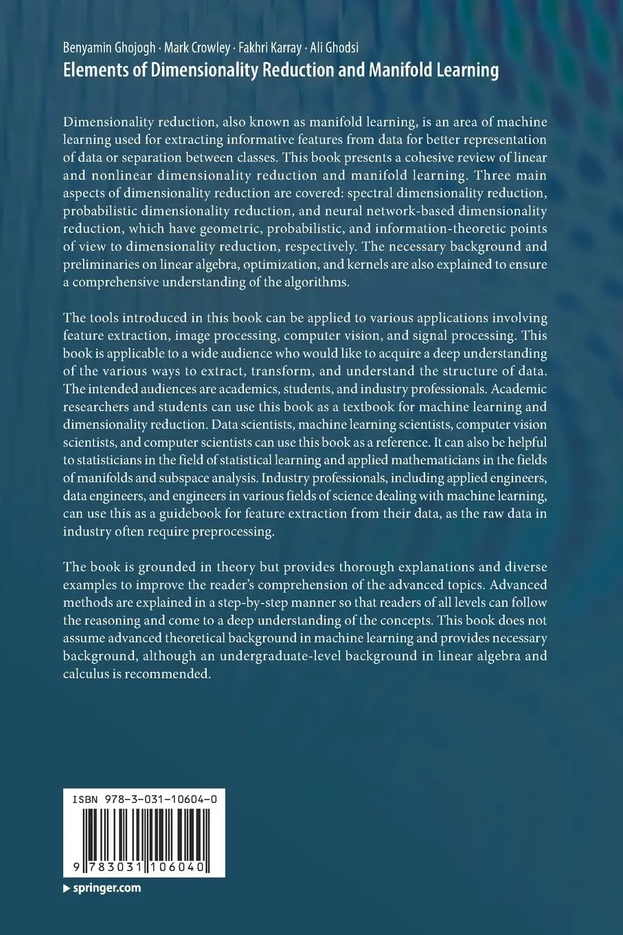 Rückseite: 9783031106040 | Elements of Dimensionality Reduction and Manifold Learning | Buch