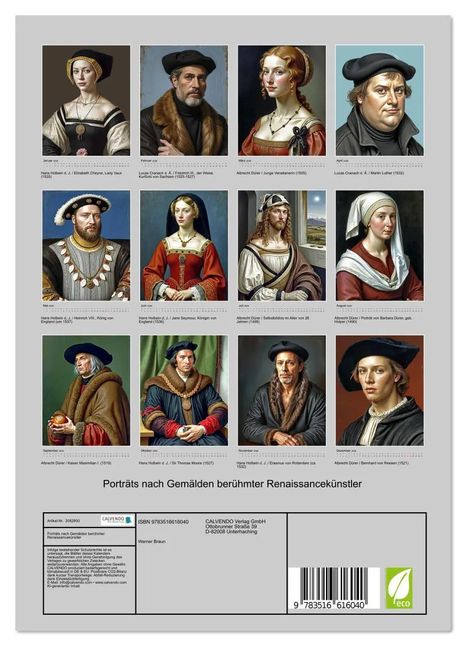 Bild: 9783516616040 | Porträts nach Gemälden berühmter Renaissancekünstler (Wandkalender...