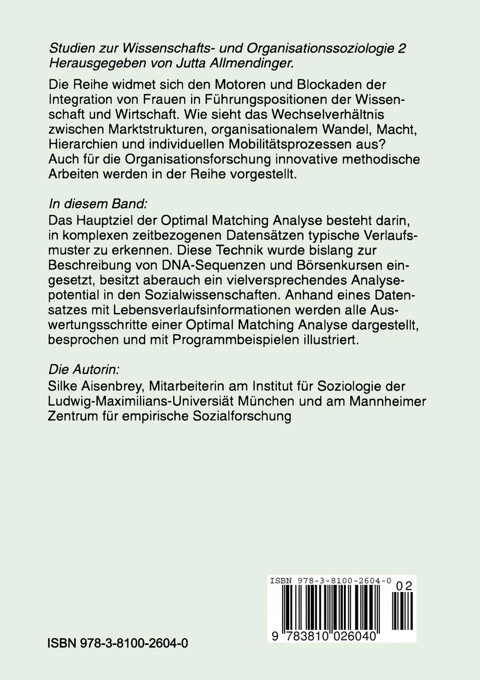 Rückseite: 9783810026040 | Optimal Matching Analyse | Anwendungen in den Sozialwissenschaften