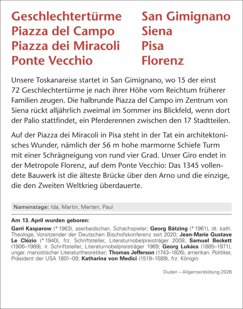 Bild: 9783840036040 | Duden Allgemeinbildung Tagesabreißkalender 2026 - Wissen und Quizzen