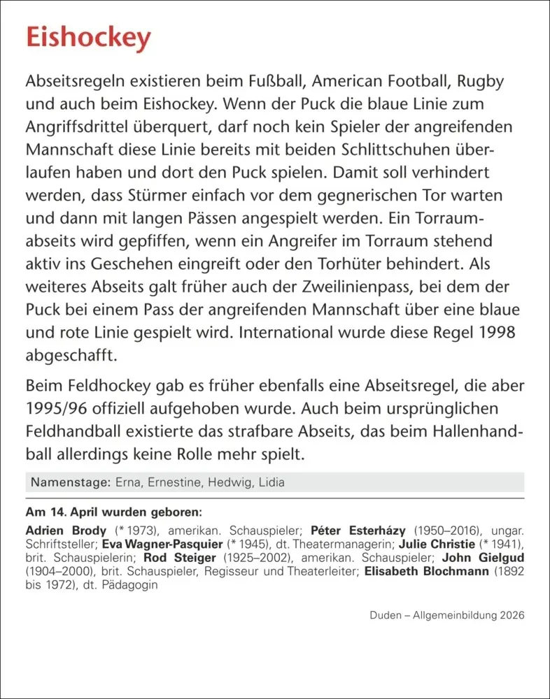 Bild: 9783840036040 | Duden Allgemeinbildung Tagesabreißkalender 2026 - Wissen und Quizzen