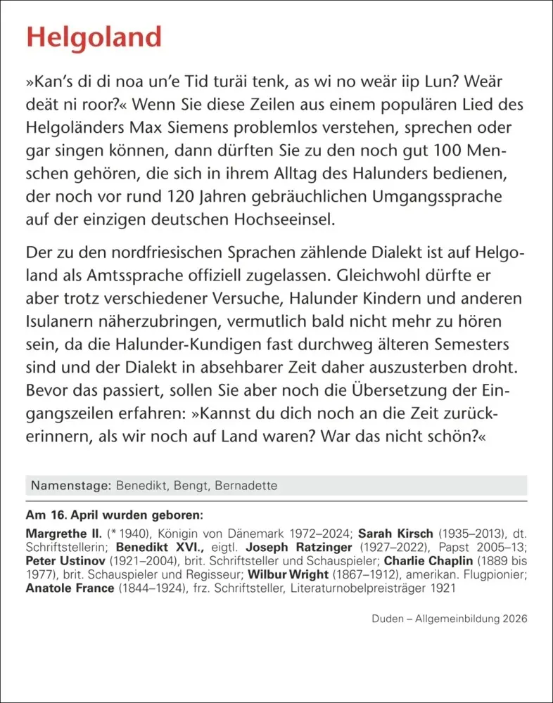 Bild: 9783840036040 | Duden Allgemeinbildung Tagesabreißkalender 2026 - Wissen und Quizzen