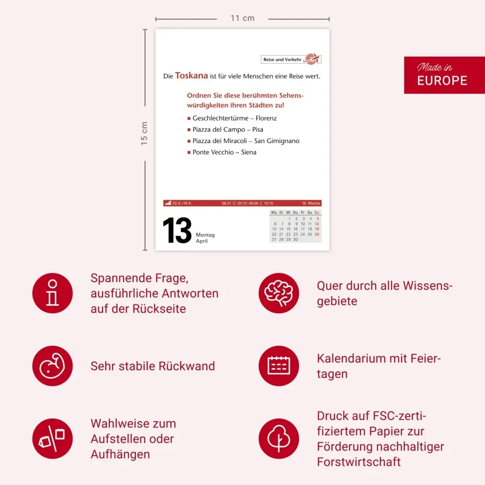 Bild: 9783840036040 | Duden Allgemeinbildung Tagesabreißkalender 2026 - Wissen und Quizzen