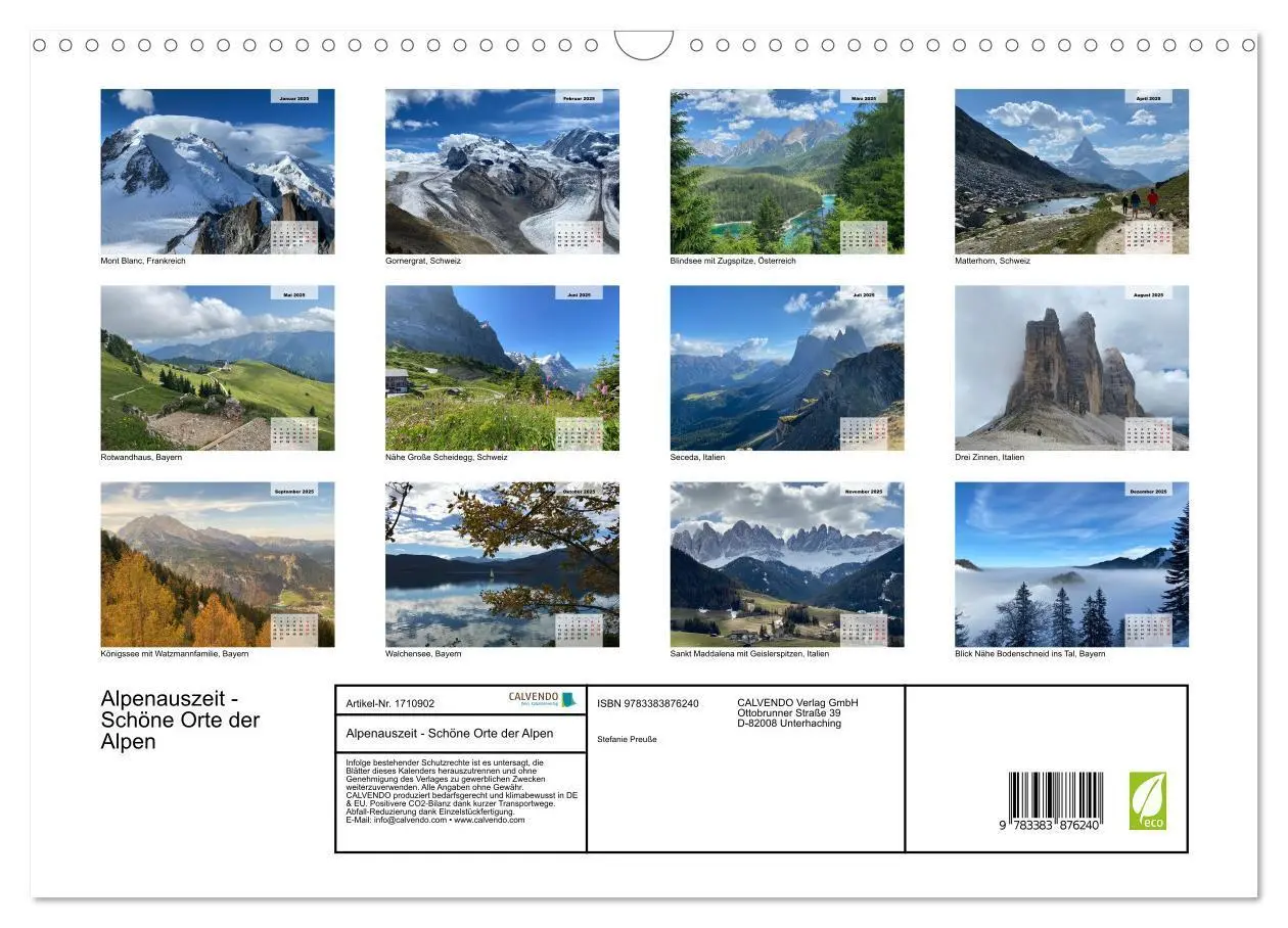 Bild: 9783383876240 | Alpenauszeit - Schöne Orte der Alpen (Wandkalender 2025 DIN A3...