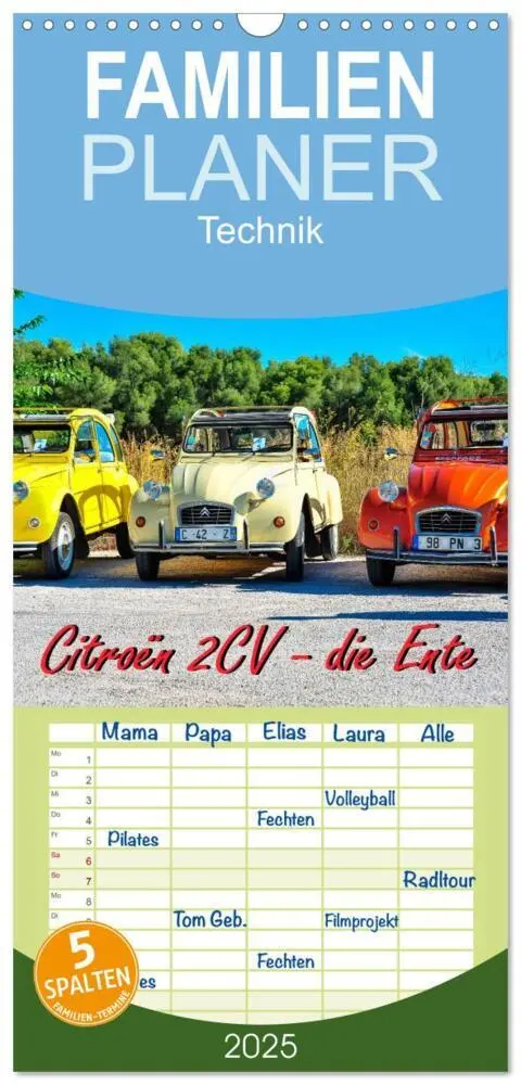 Cover: 9783457126240 | Familienplaner 2025 - Citroën 2CV - die Ente mit 5 Spalten...