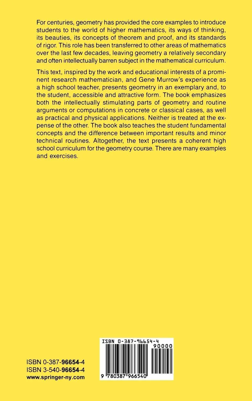 Rückseite: 9780387966540 | Geometry | A High School Course | Gene Murrow (u. a.) | Buch | xii