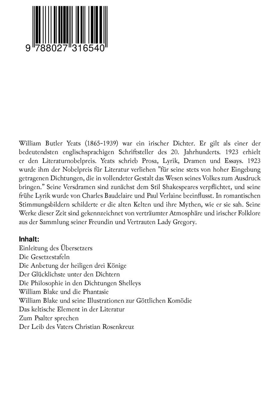 Rückseite: 9788027316540 | Erzählungen und Essays | William Butler Yeats (u. a.) | Taschenbuch
