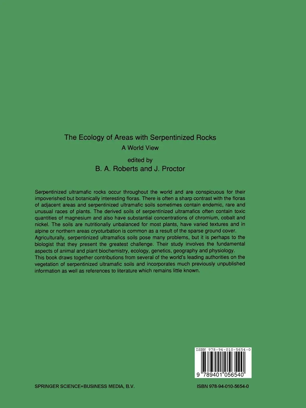 Rückseite: 9789401056540 | The Ecology of Areas with Serpentinized Rocks | A World View | Buch