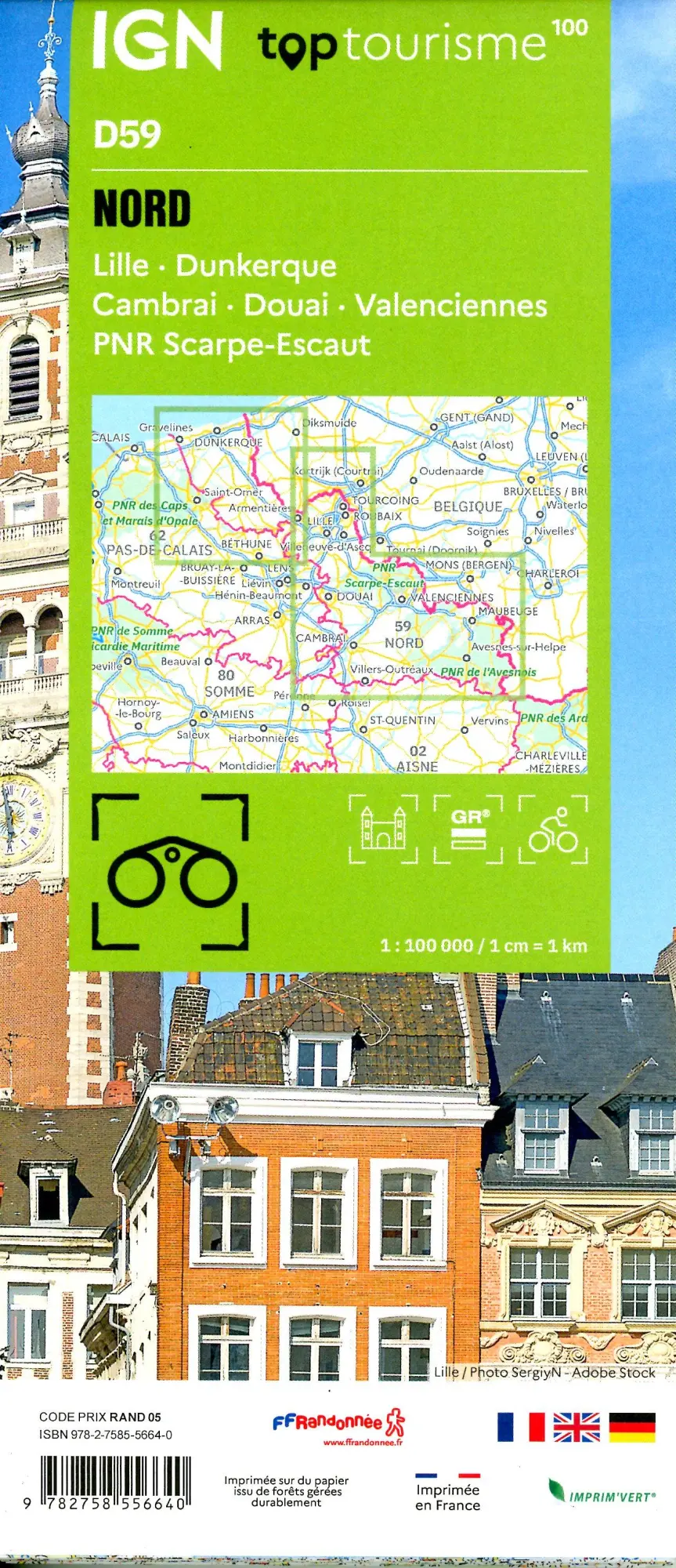 Bild: 9782758556640 | Nord Lille Dunkerque | (Land-)Karte | IGN Top 100 départemental | 2025