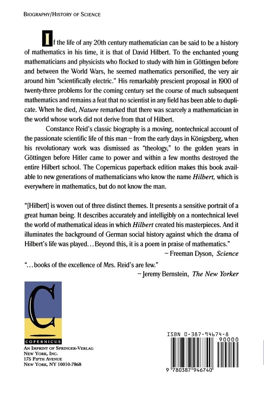 Rückseite: 9780387946740 | Hilbert | Constance Reid | Taschenbuch | 272 S. | Englisch | 1996