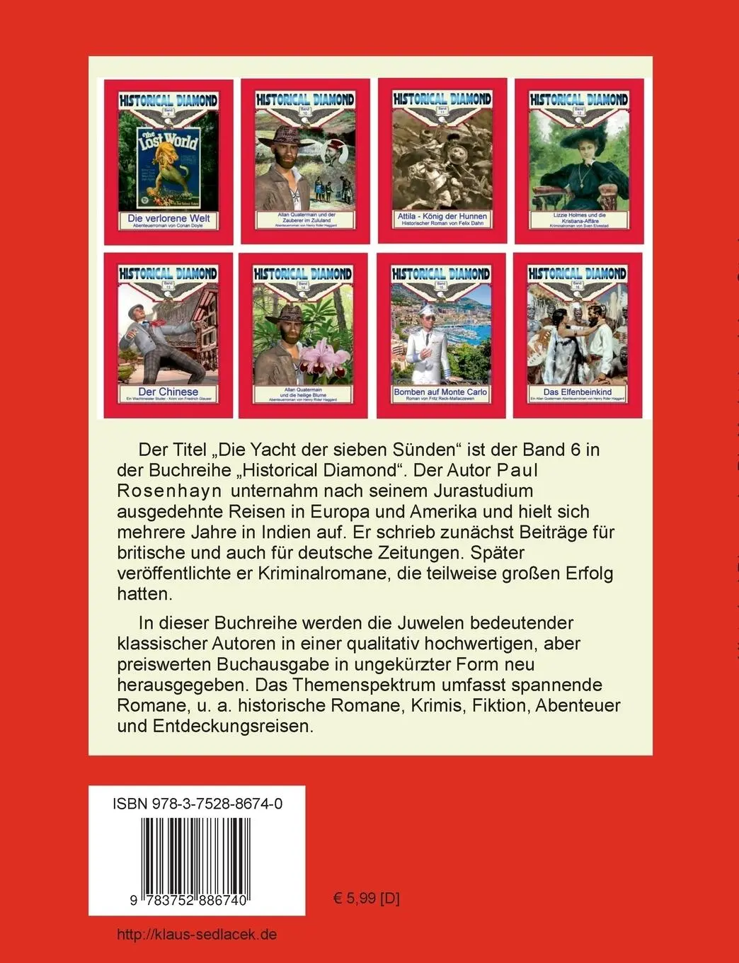 Rückseite: 9783752886740 | Die Yacht der sieben Sünden | Kriminalroman | Paul Rosenhayn | Buch