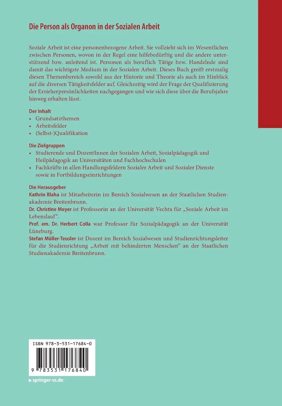 Rückseite: 9783531176840 | Die Person als Organon in der Sozialen Arbeit | Kathrin Blaha (u. a.)