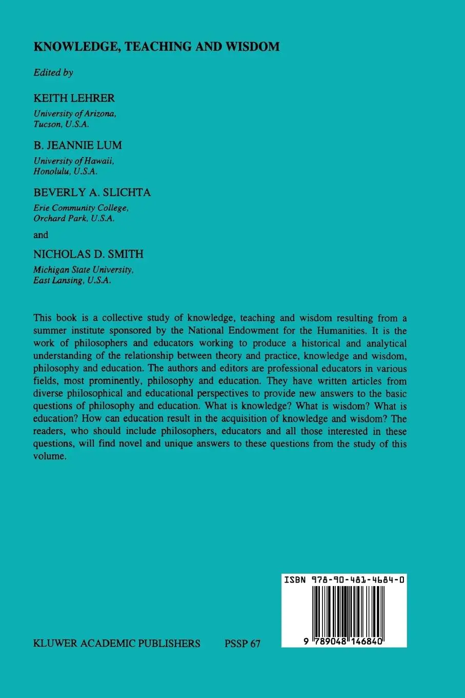 Rückseite: 9789048146840 | Knowledge, Teaching and Wisdom | Keith Lehrer (u. a.) | Taschenbuch