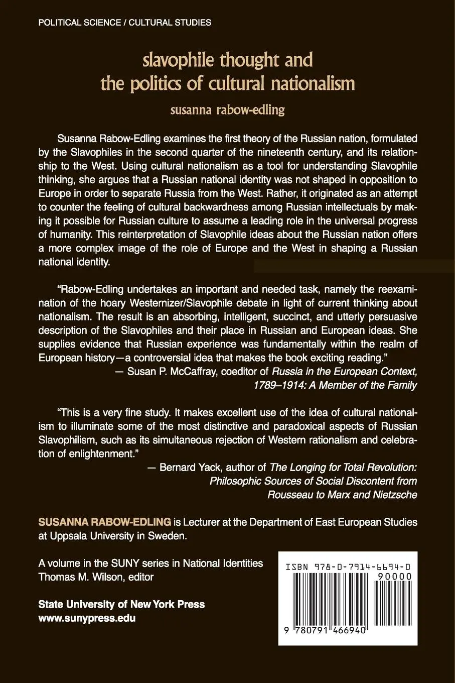Rückseite: 9780791466940 | Slavophile Thought and the Politics of Cultural Nationalism | Buch