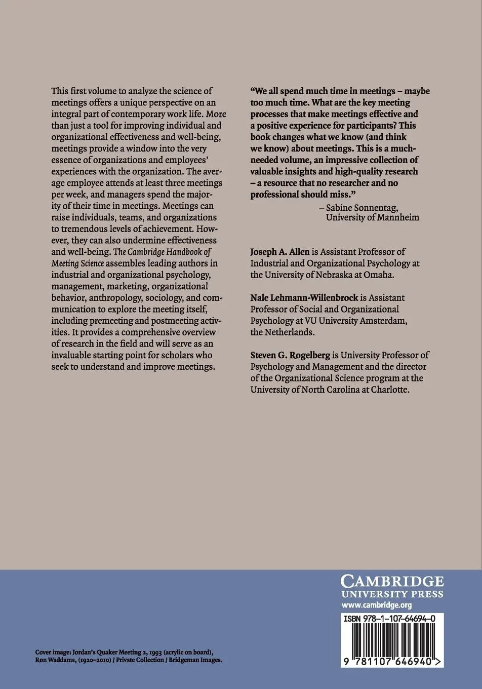 Rückseite: 9781107646940 | The Cambridge Handbook of Meeting Science | Joseph A. Allen (u. a.)