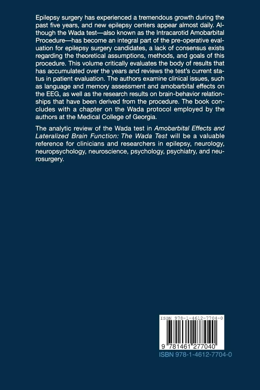 Rückseite: 9781461277040 | Amobarbital Effects and Lateralized Brain Function | The Wada Test