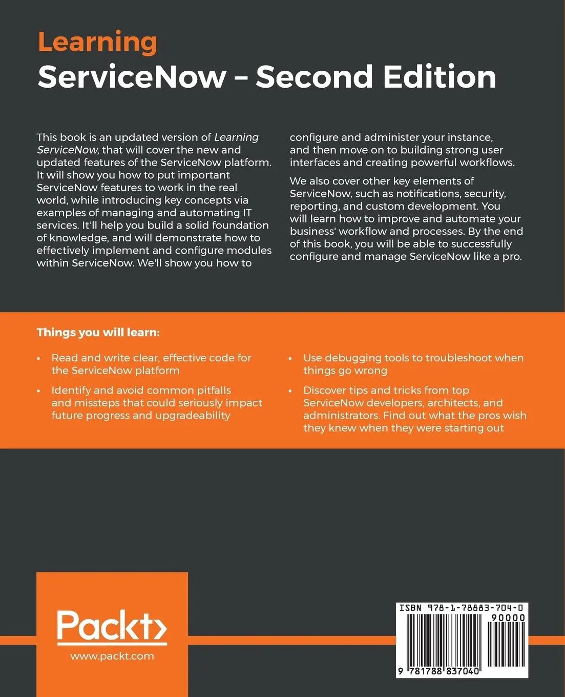 Rückseite: 9781788837040 | Learning ServiceNow - Second Edition | Tim Woodruff | Taschenbuch