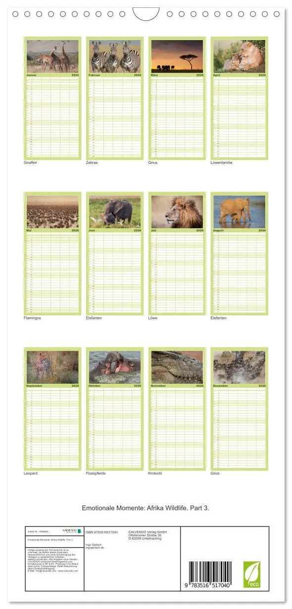 Bild: 9783516517040 | Familienplaner 2026 - Emotionale Momente: Afrika Wildlife. Part 3....