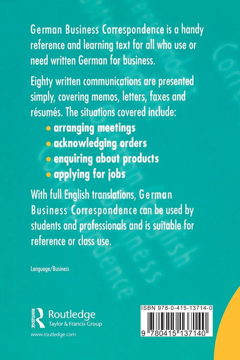 Rückseite: 9780415137140 | German/English Business Correspondence | Paul Hartley (u. a.) | Buch
