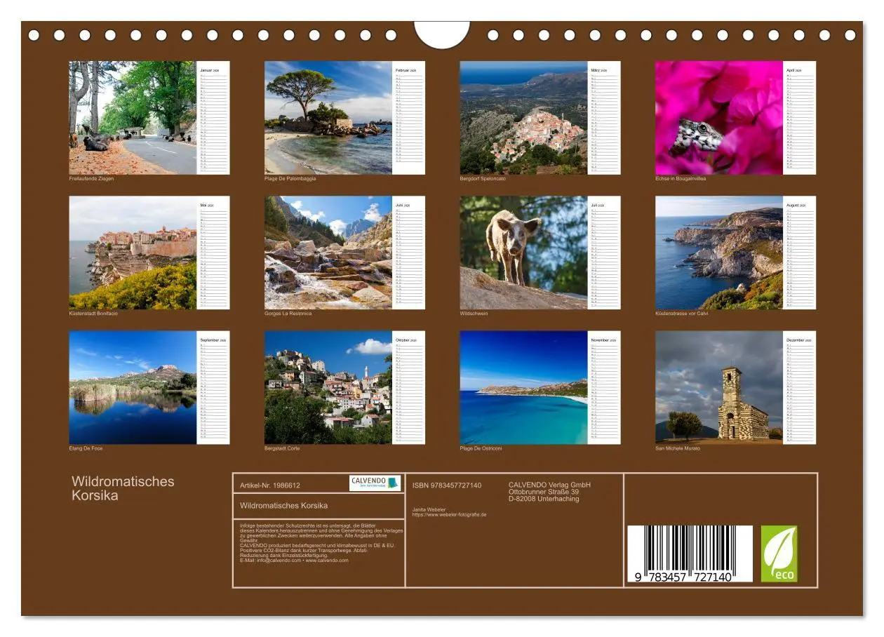 Bild: 9783457727140 | Wildromatisches Korsika (Wandkalender 2026 DIN A4 quer), CALVENDO...