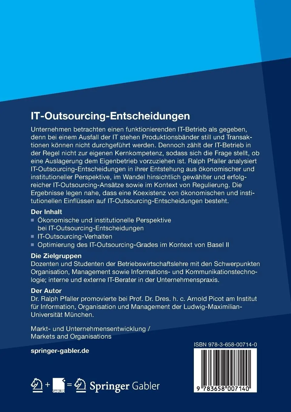 Rückseite: 9783658007140 | IT-Outsourcing-Entscheidungen | Ralph Pfaller | Taschenbuch | xx