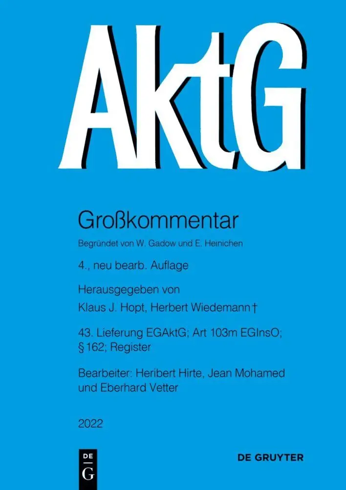 Cover: 9783110737240 | EGAktG; § 162; Art 103m EGInsO | Klaus J. Hopt (u. a.) | Taschenbuch