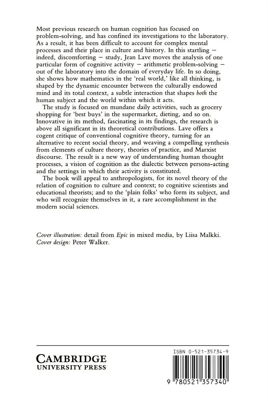 Rückseite: 9780521357340 | Cognition in Practice | Mind, Mathematics and Culture in Everyday Life
