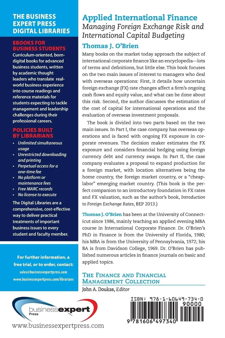 Rückseite: 9781606497340 | Applied International Finance | Thomas J. O'Brien | Taschenbuch | 2013