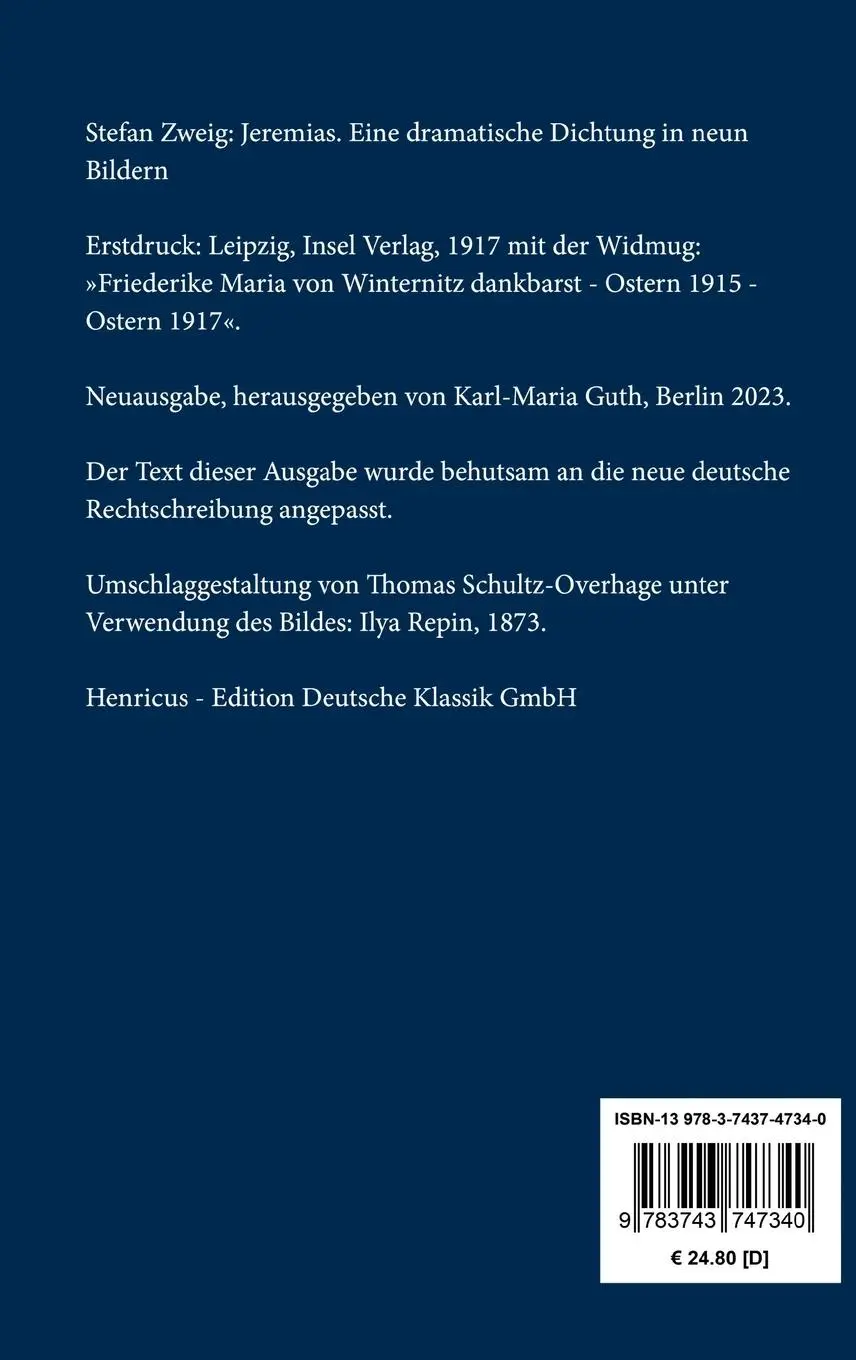 Rückseite: 9783743747340 | Jeremias | Eine dramatische Dichtung in neun Bildern | Stefan Zweig