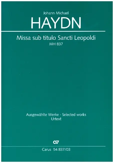 Cover: 9790007087340 | Missa sub titulo Sancti Leopoldi MH 837, Klavierauszug | Michael Haydn