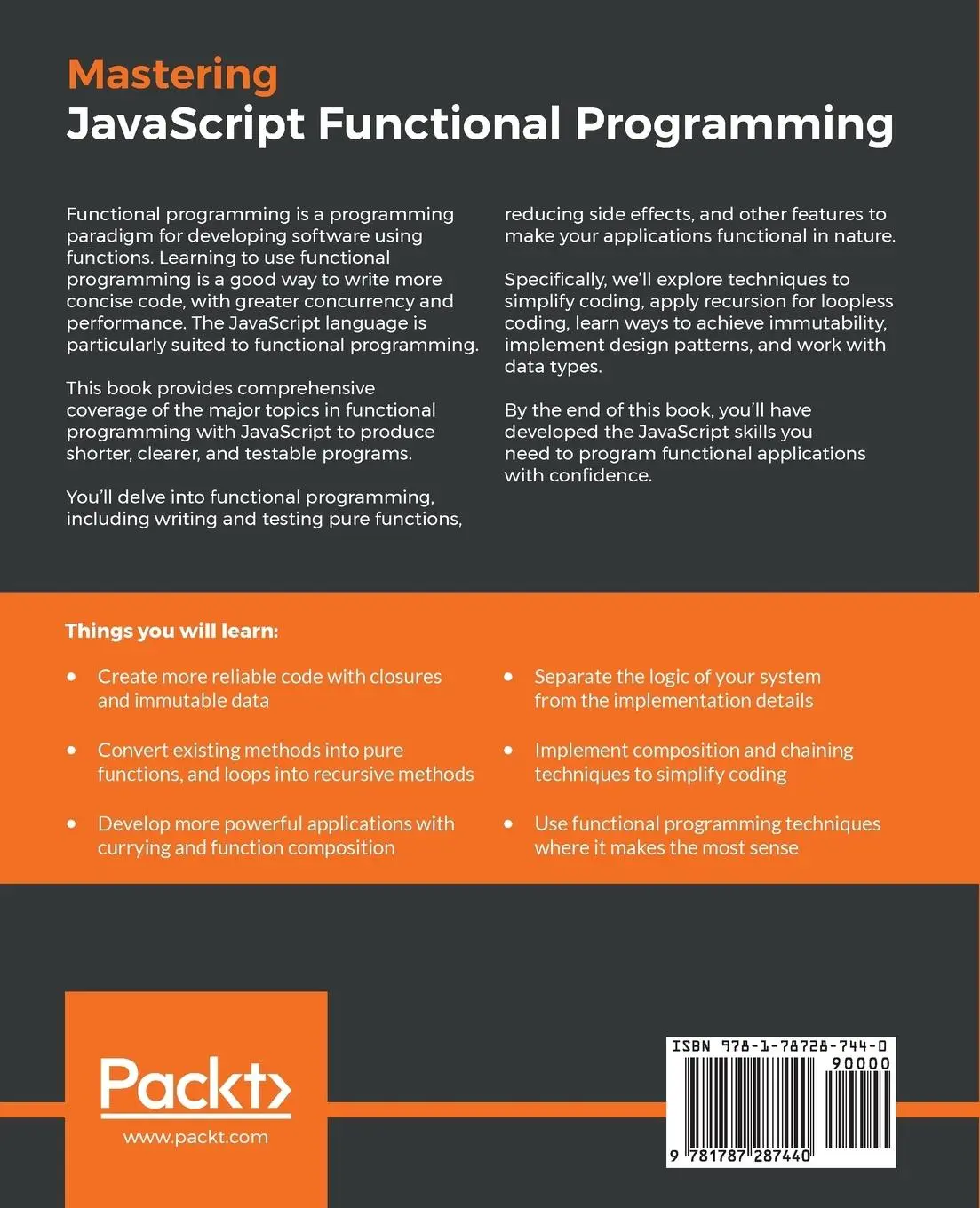 Rückseite: 9781787287440 | Mastering JavaScript Functional Programming | Federico Kereki | Buch