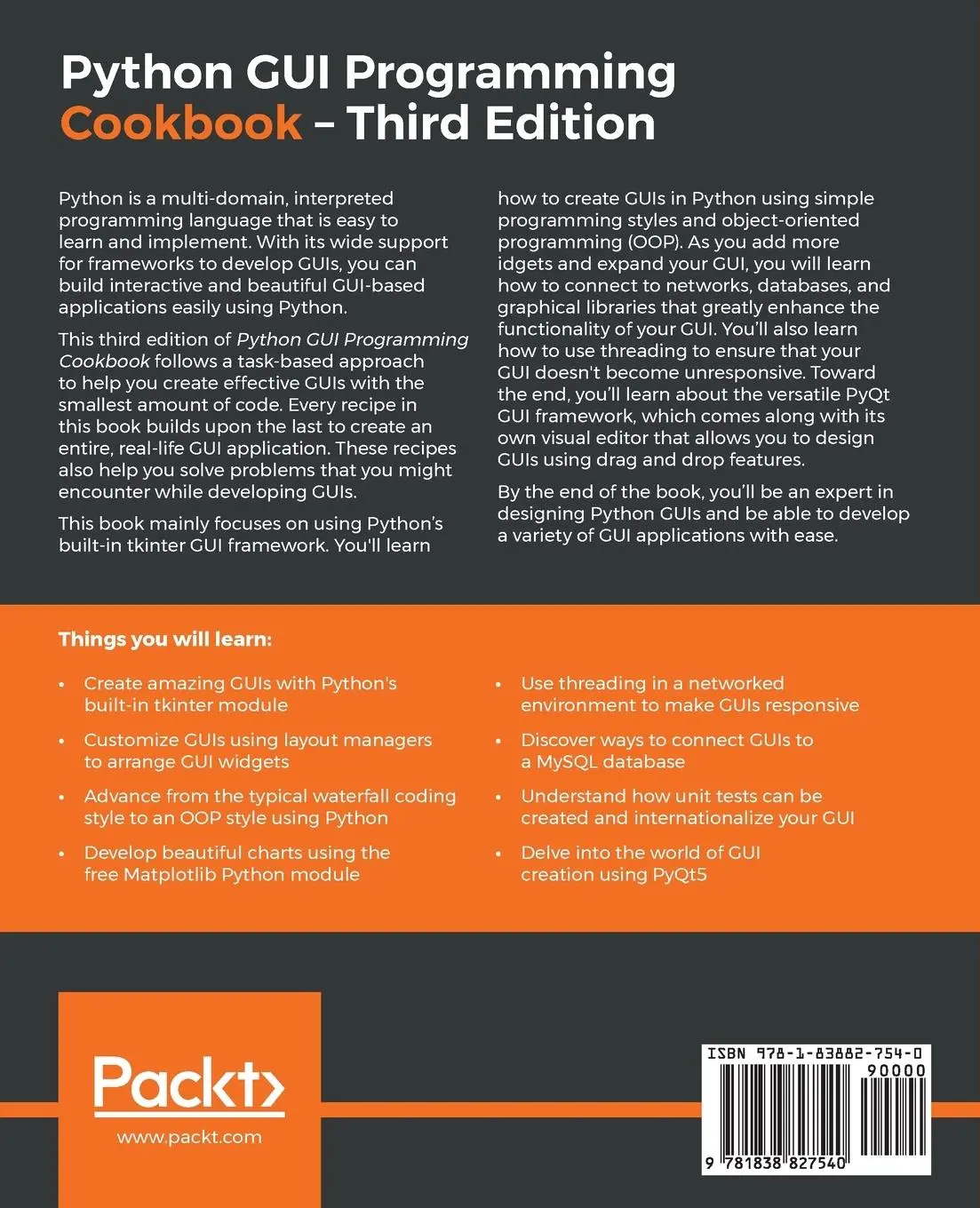 Rückseite: 9781838827540 | Python GUI Programming Cookbook. | Burkhard Meier | Taschenbuch | 2019