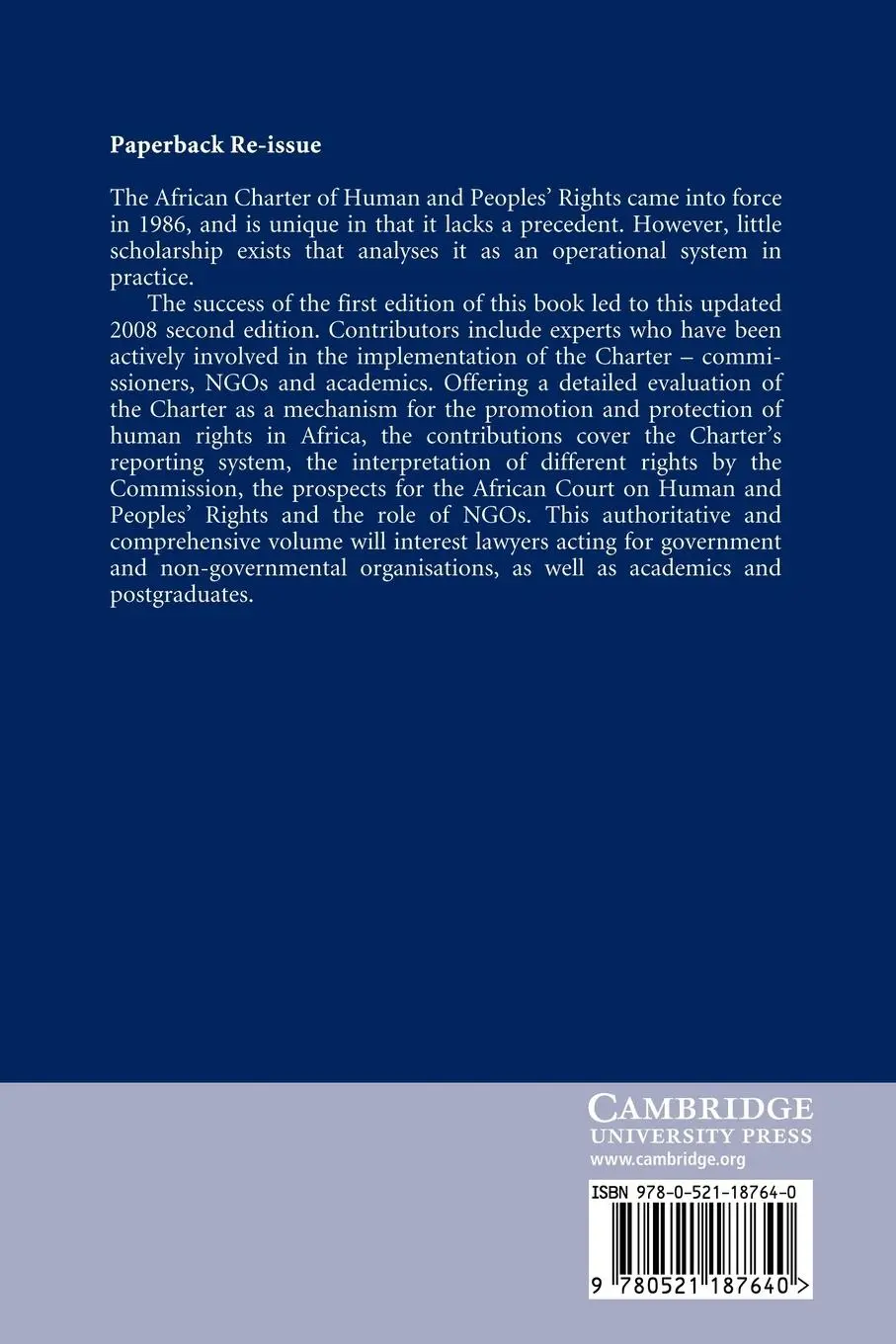 Rückseite: 9780521187640 | The African Charter on Human and Peoples' Rights | Evans (u. a.)