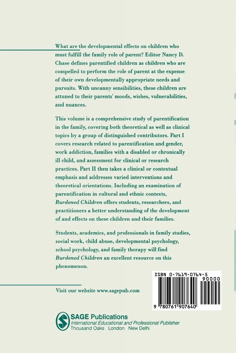Rückseite: 9780761907640 | Burdened Children | Theory, Research, and Treatment of Parentification
