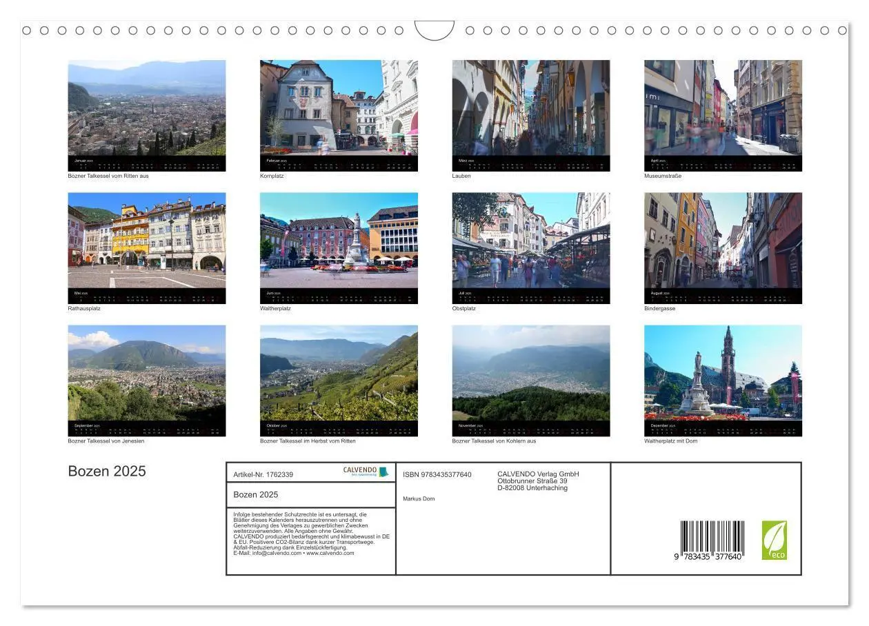 Bild: 9783435377640 | Bozen 2025 (Wandkalender 2025 DIN A3 quer), CALVENDO Monatskalender