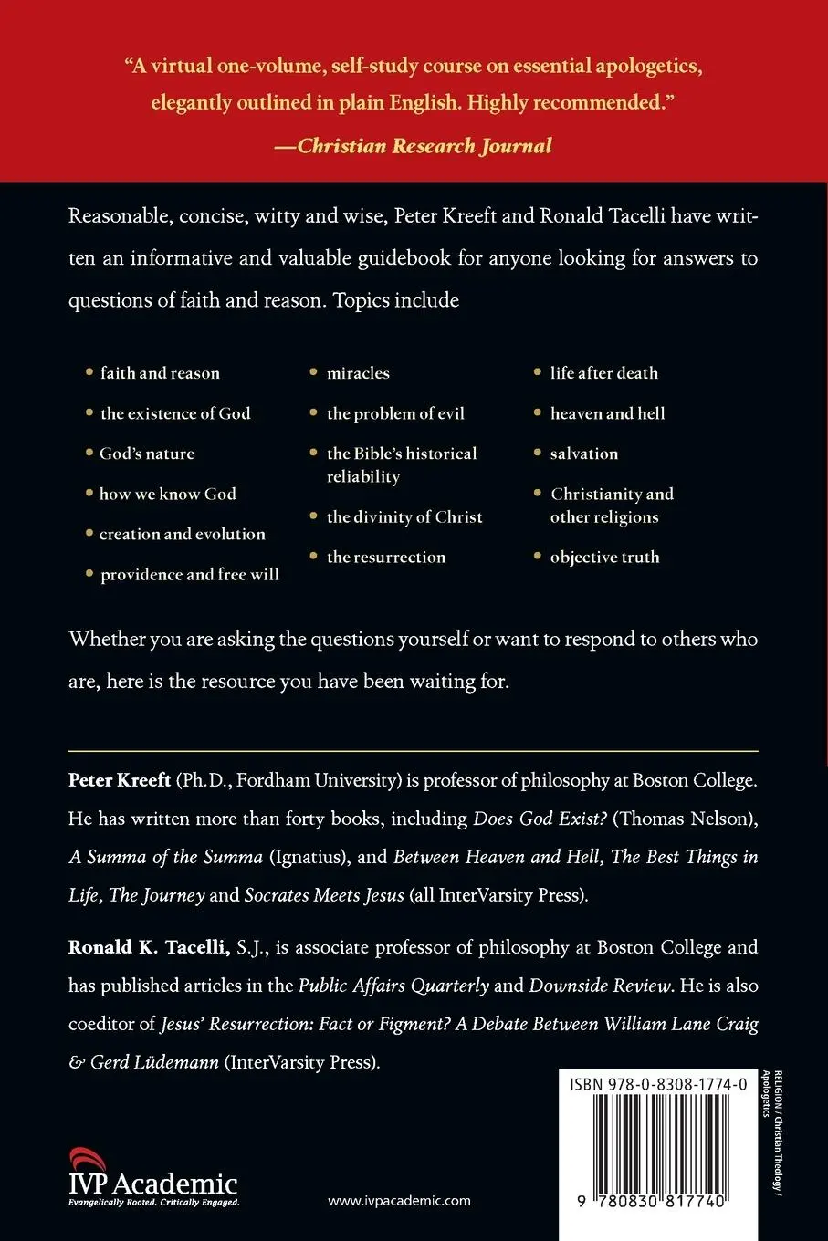 Rückseite: 9780830817740 | Handbook of Christian Apologetics | Peter Kreeft (u. a.) | Taschenbuch