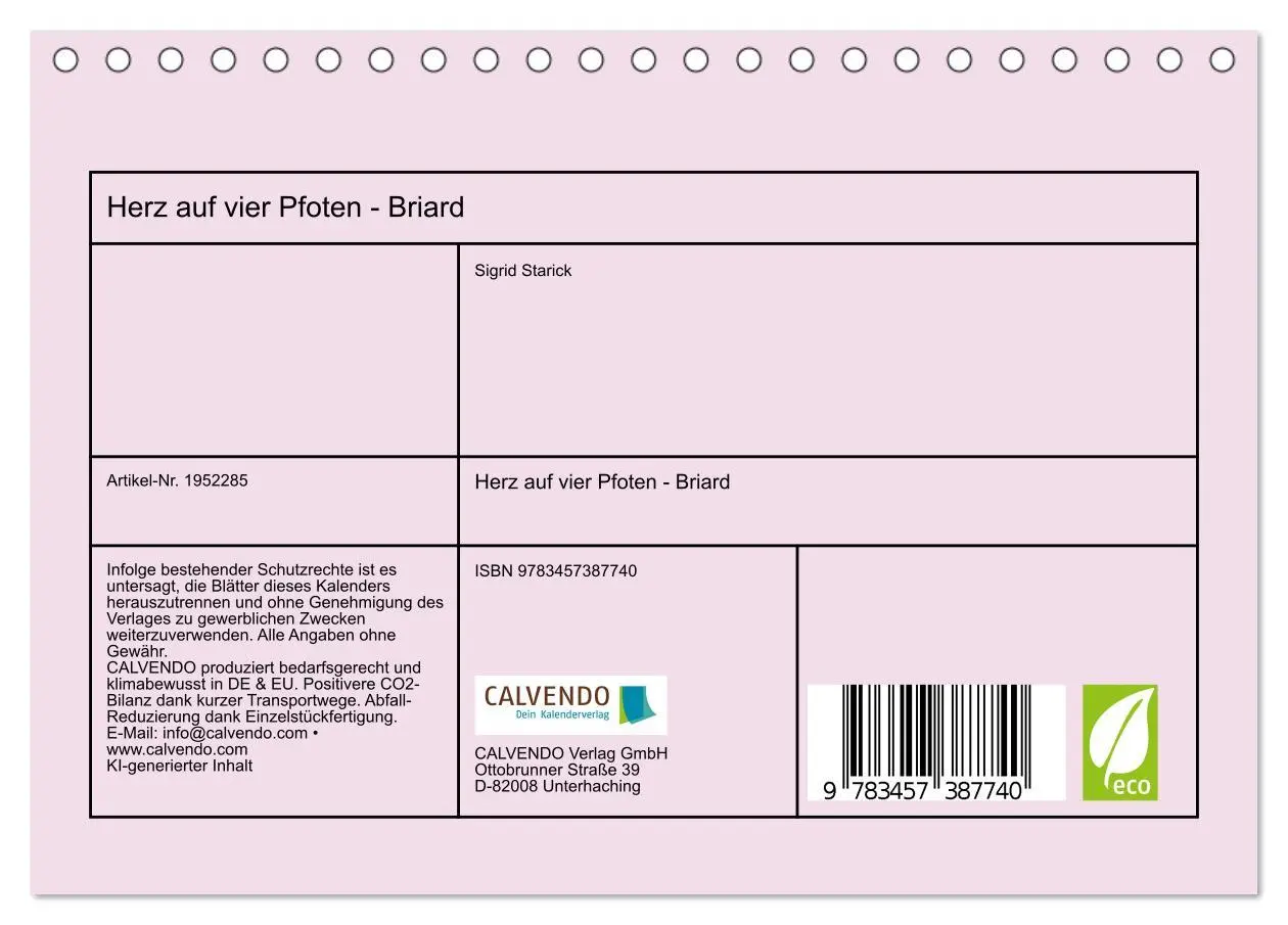 Bild: 9783457387740 | Herz auf vier Pfoten - Briard (Tischkalender 2026 DIN A5 quer),...