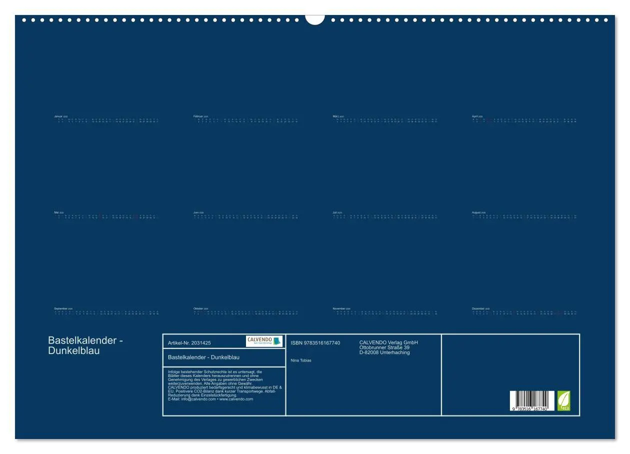 Bild: 9783516167740 | Bastelkalender - Dunkelblau (Wandkalender 2026 DIN A2 quer),...