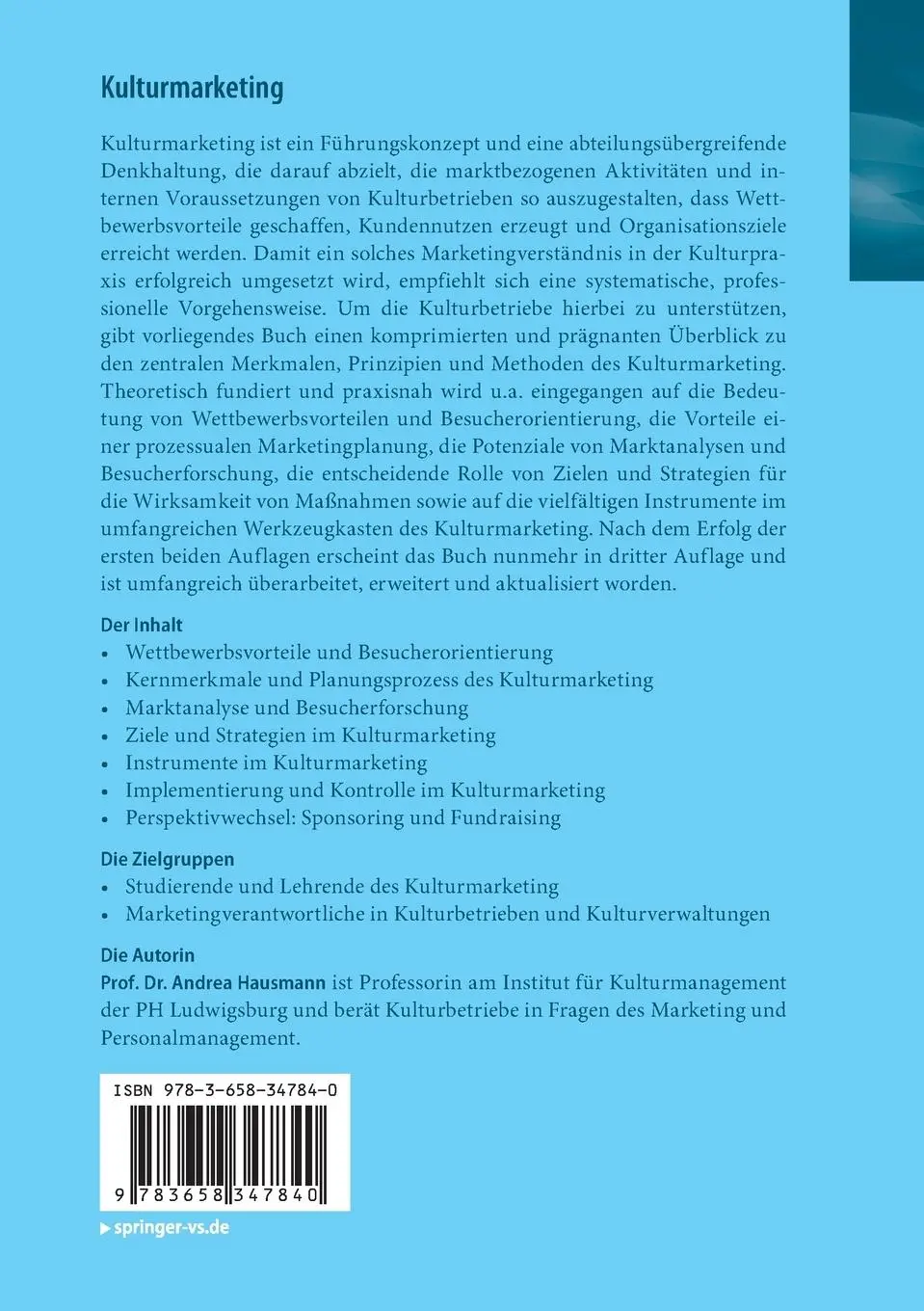 Rückseite: 9783658347840 | Kulturmarketing | Andrea Hausmann | Taschenbuch | ix | Deutsch | 2021