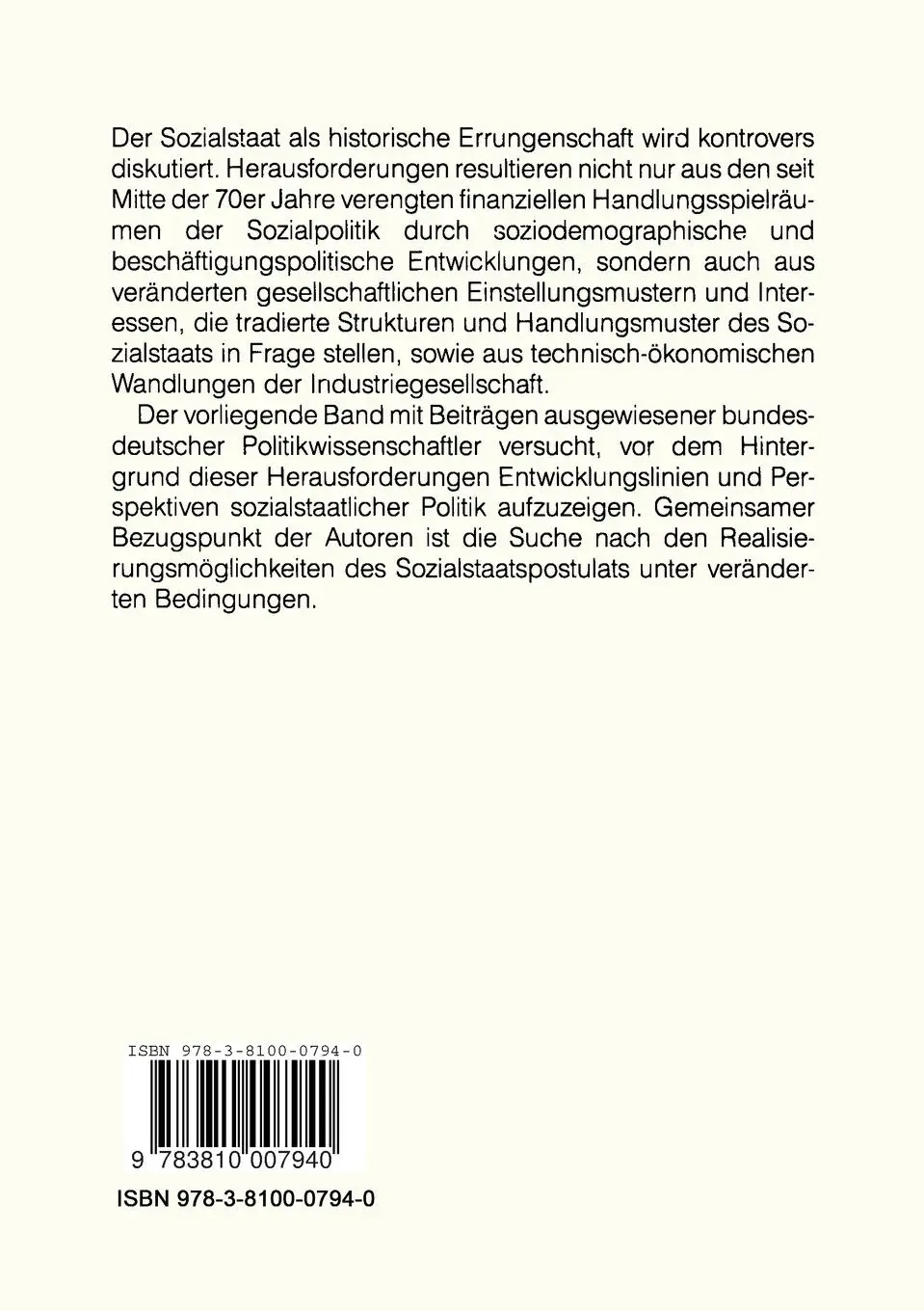 Rückseite: 9783810007940 | Spaltungen der Gesellschaft und die Zukunft des Sozialstaates | Buch