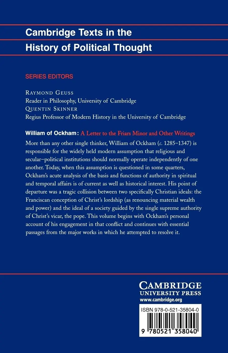 Rückseite: 9780521358040 | William of Ockham | 'a Letter to the Friars Minor' and Other Writings