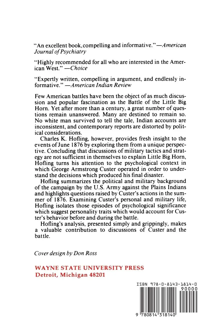Rückseite: 9780814318140 | Custer and the Little Big Horn | A Psychobiographical Inquiry | Buch
